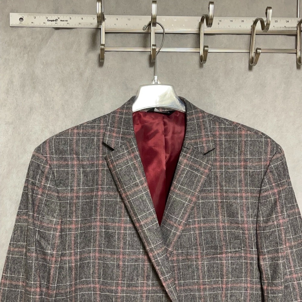 Paul Fredric Blazer Men 52L Gray Red Tartan Plaid Wool Blend Flannel Coat Luxury